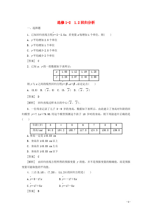 高中数学 12回归分析同步练习 新人教B版选修12