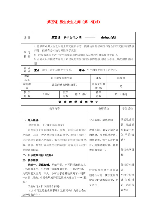 八年级政治上册 第五课 男生女生之间(第二课时)学案(无答案) 教科版