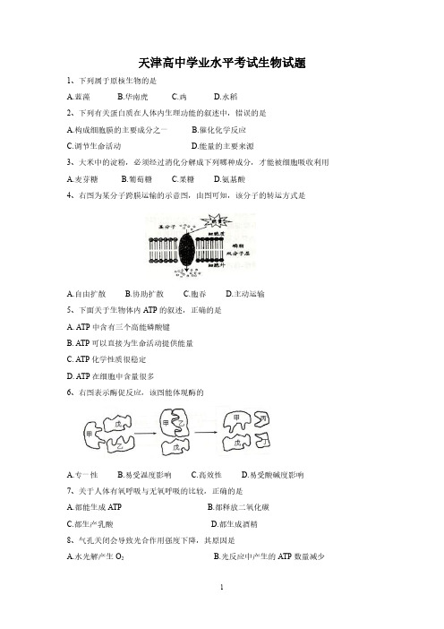 天津市高中学业水平考试试卷生物试题