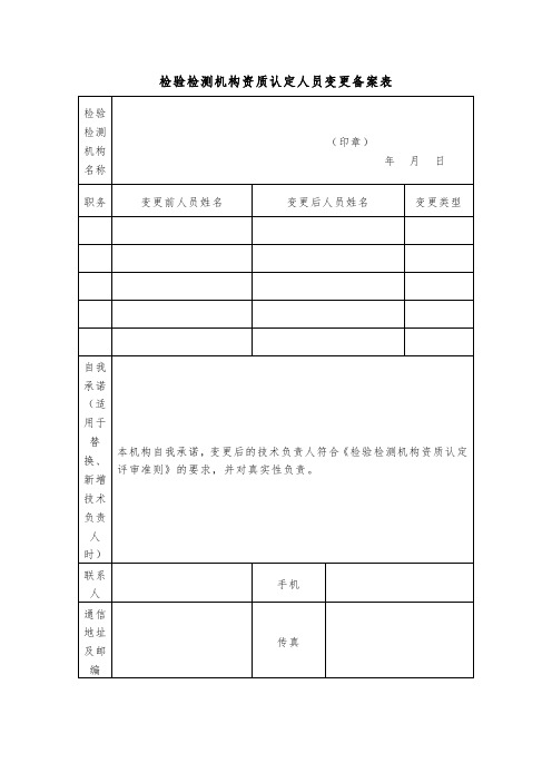 检验检测机构资质认定人员变更备案表模板