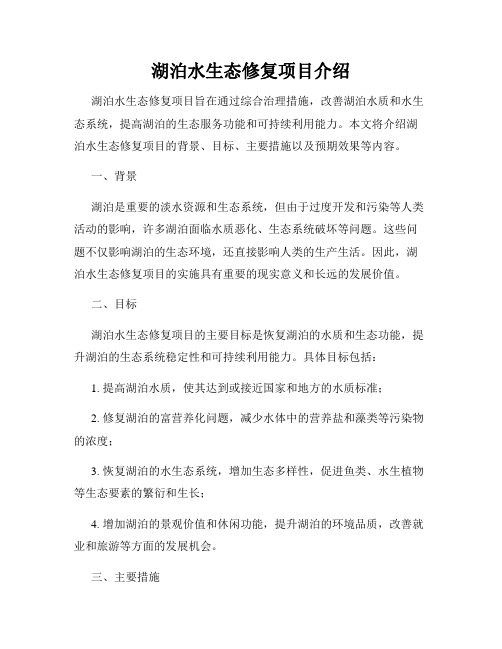 湖泊水生态修复项目介绍