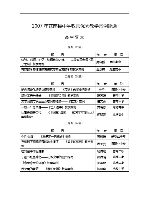 苍南县中学教师优秀教学案例评选