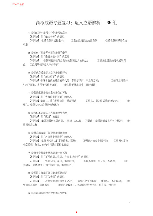 2020高考成语专题复习：近义成语辨析35组