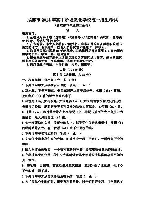 成都中考语文试题含答案解析