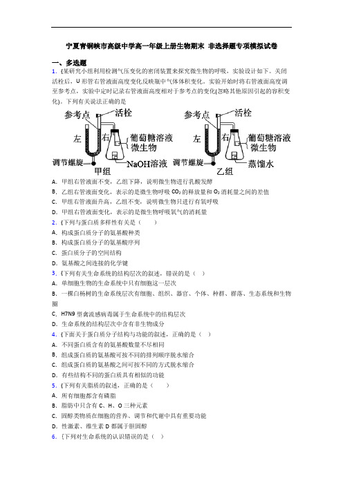 宁夏青铜峡市高级中学高一年级上册生物期末 非选择题专项模拟试卷