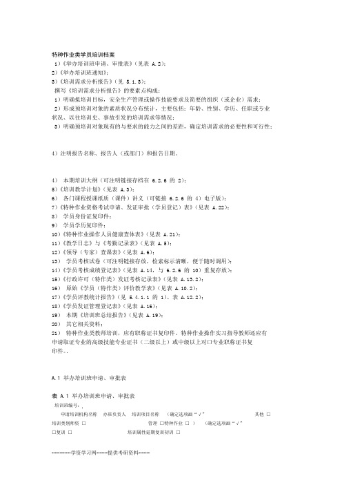 特种作业类学员培训档案