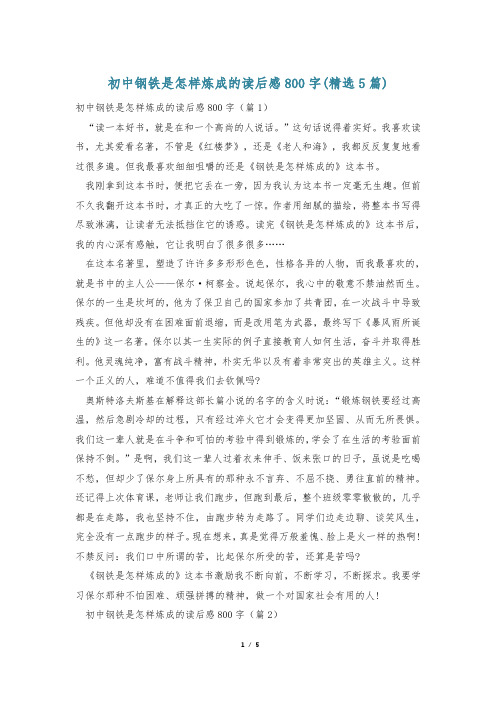 初中钢铁是怎样炼成的读后感800字(精选5篇)