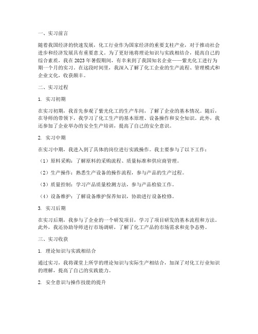 紫光化工实习报告总结