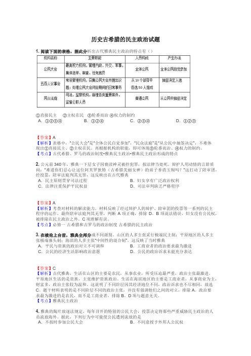 历史古希腊的民主政治试题
