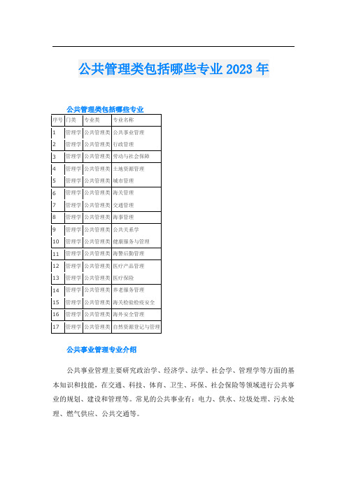 公共管理类包括哪些专业2023年