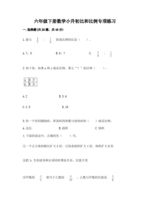 六年级下册数学小升初比和比例专项练习附解析答案