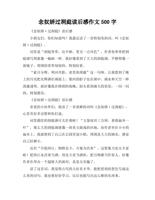 念奴娇过洞庭读后感作文500字