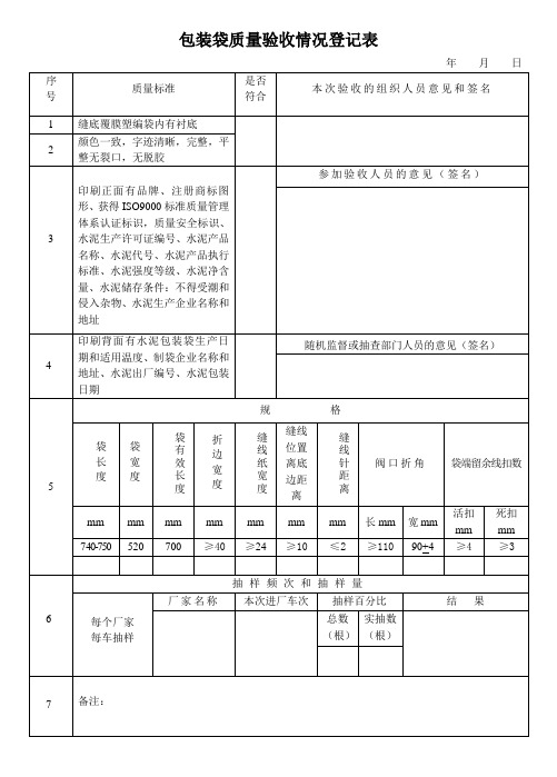 包装袋验收登记表1