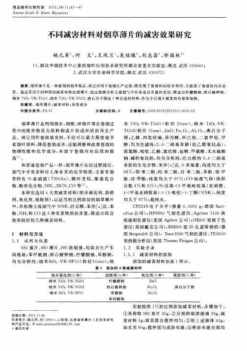 不同减害材料对烟草薄片的减害效果研究