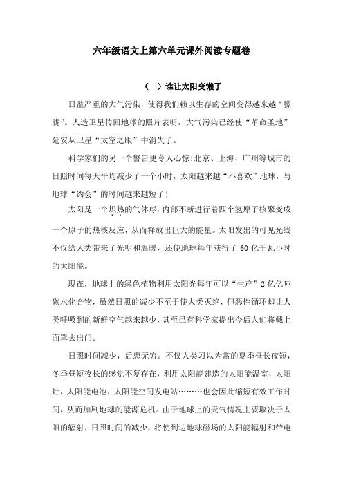 六年级语文上第六单元课外阅读专题卷  含答案 人教统编版