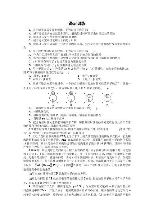 最新人教版高中物理选修3-5第十九章《放射性的应用与防护》课后训练1