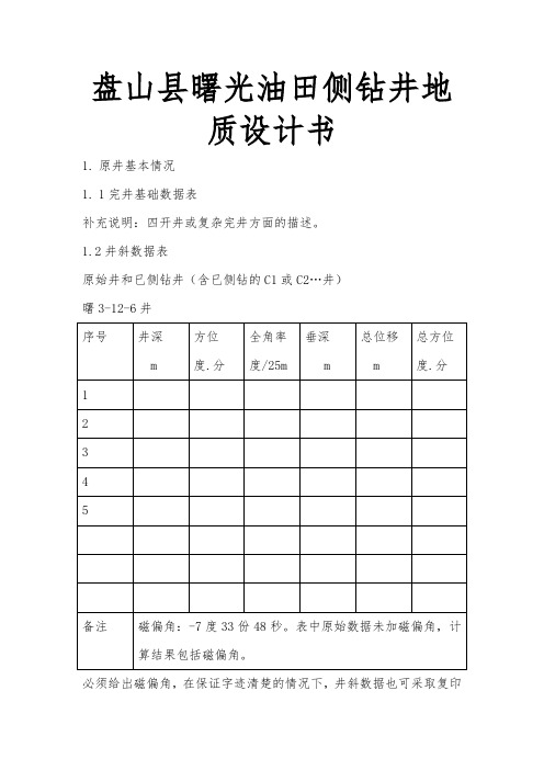 辽宁盘山县曙光油田侧钻井地质设计书