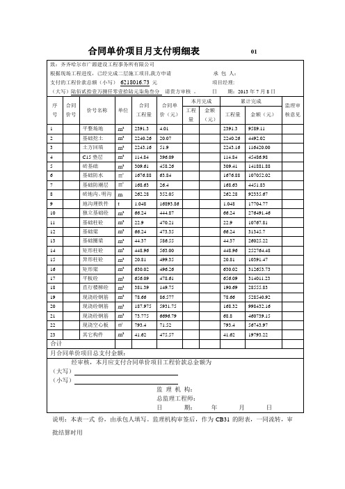 工程价款月付款证书 (2)