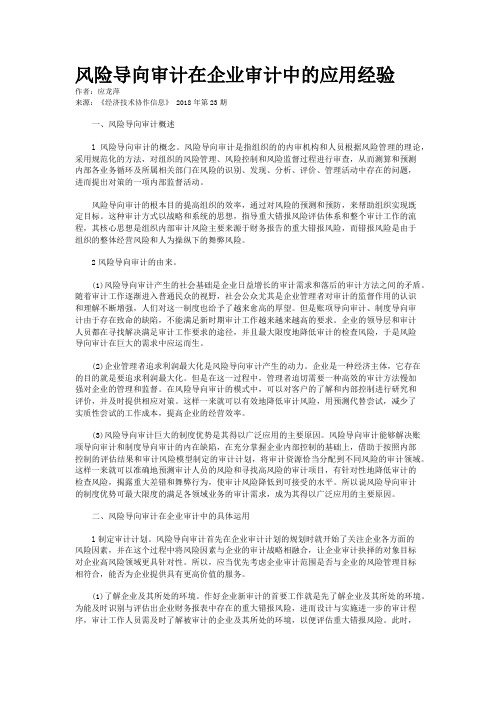 风险导向审计在企业审计中的应用经验