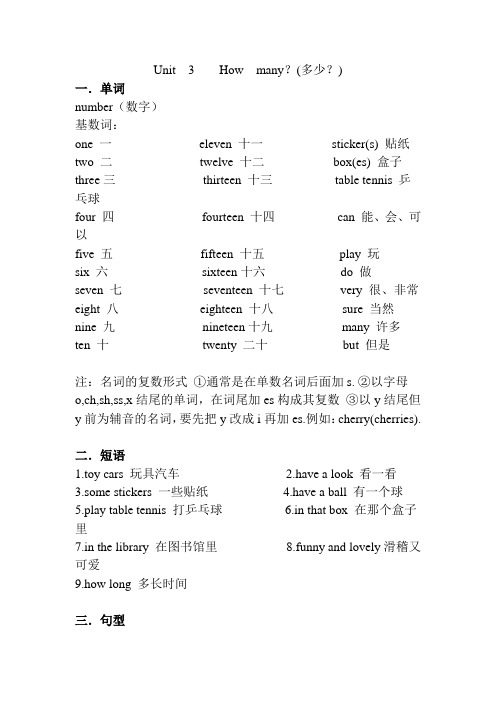 新版苏教四年级英语Unit_3_How_many知识汇总