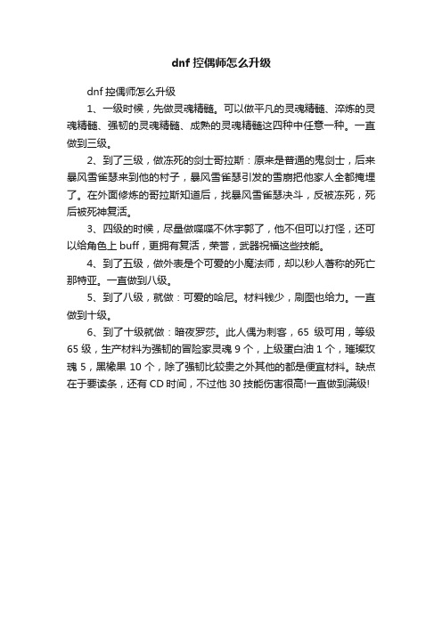 dnf控偶师怎么升级