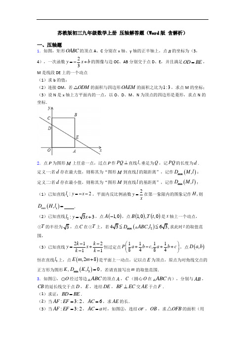 苏教版初三九年级数学上册 压轴解答题(Word版 含解析)