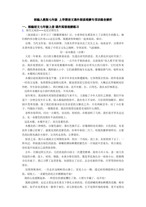 部编人教版七年级 上学期语文课外阅读理解专项训练含解析