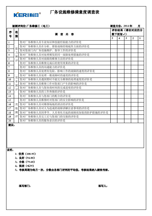 厂务维修满意度调查表