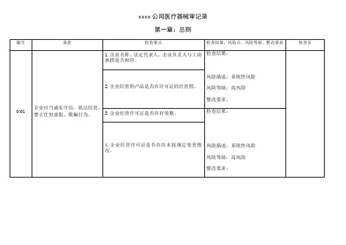 医疗器械内审记录表格模板