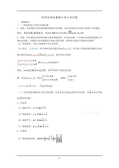 利用 空间向量解立体几何(含综合题