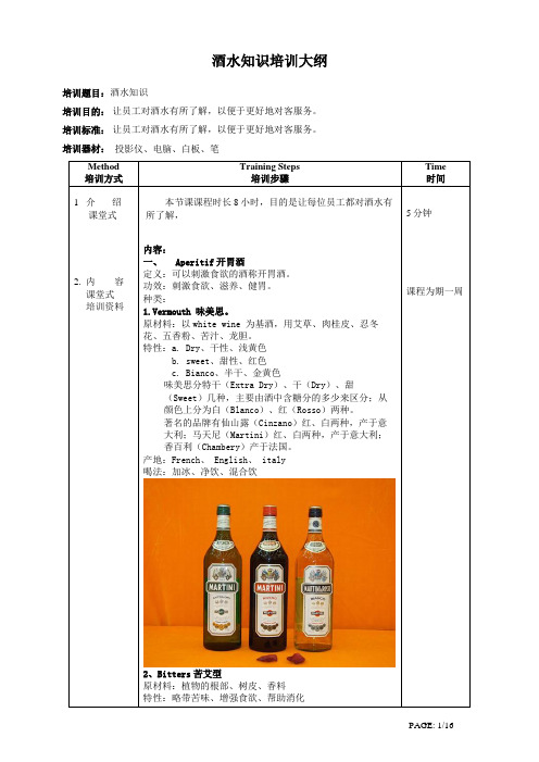 酒水知识培训大纲