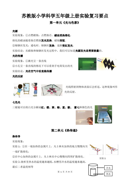 【2022】新苏教版小学科学五年级上册实验复习点