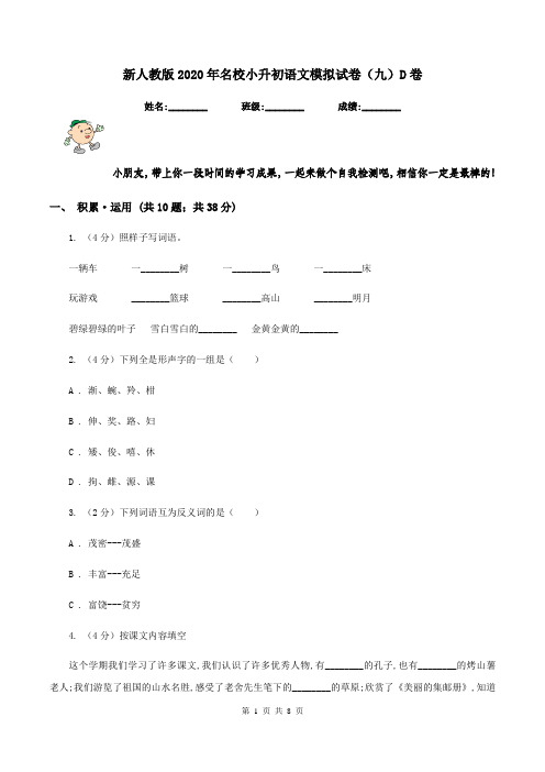 新人教版2020年名校小升初语文模拟试卷(九)D卷