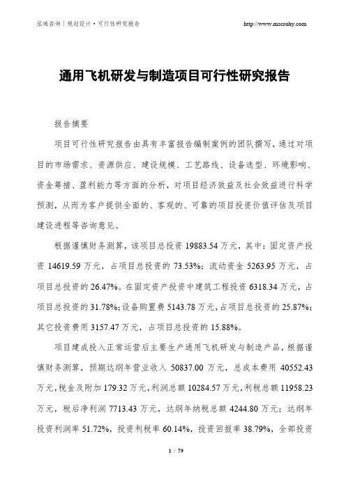 通用飞机研发与制造项目可行性研究报告