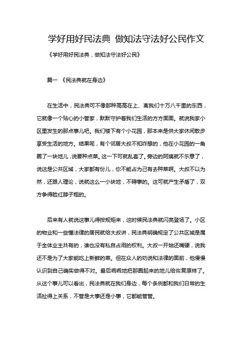 学好用好民法典 做知法守法好公民作文