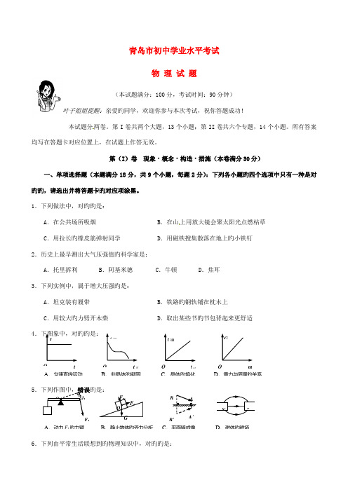 2023年山东省青岛市中考物理真题试题无答案新