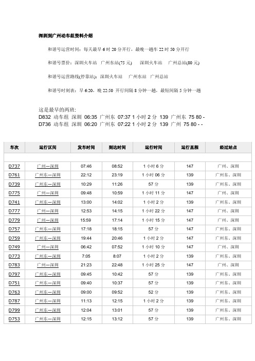 广深和谐号 时刻表