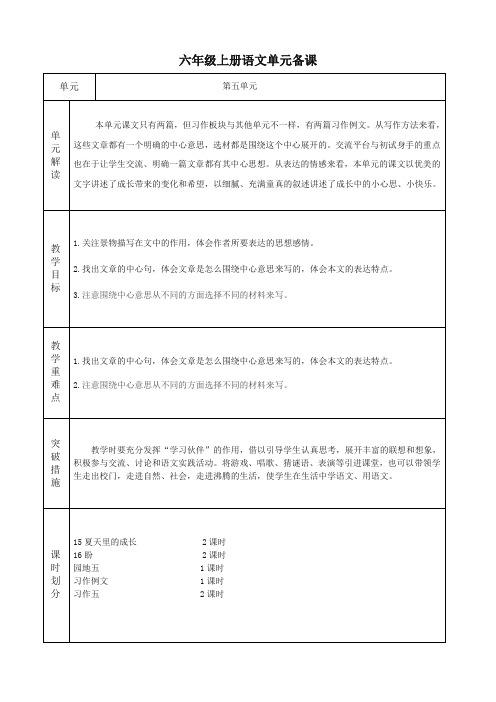 (部编)人教版六年级上册语文第五单元备课(包括园地)