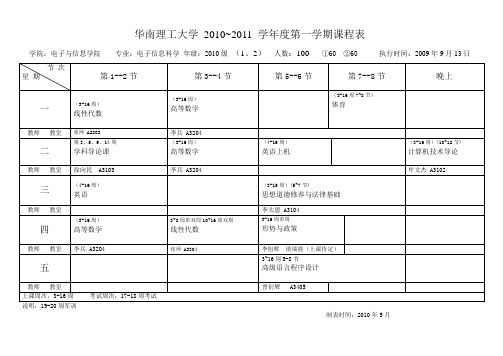 电信学院2010级2010~2010(1)课表