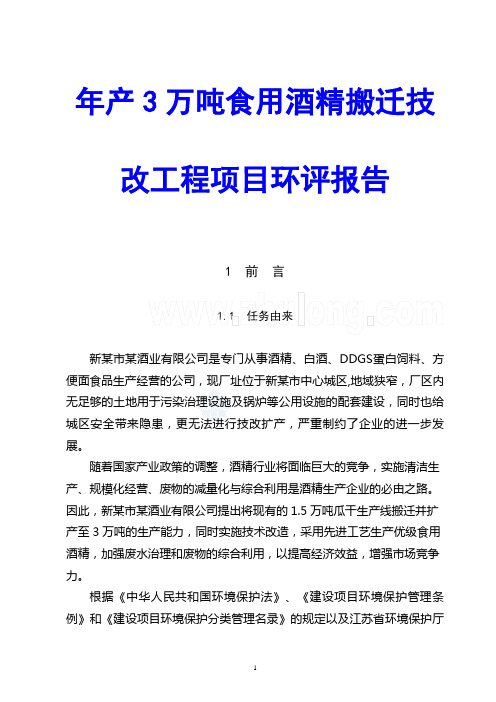 年产3万吨食用酒精搬迁技改工程项目环评报告