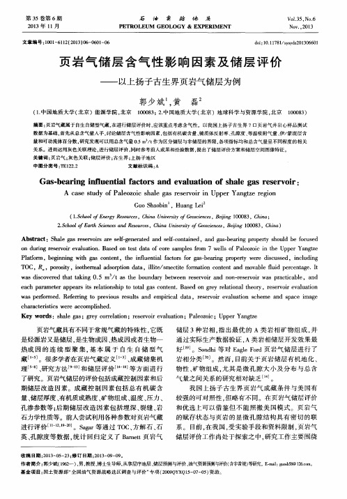 页岩气储层含气性影响因素及储层评价——以上扬子古生界页岩气储层为例