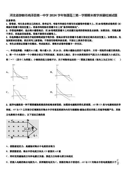 河北省邯郸市鸡泽县第一中学2024学年物理高三第一学期期末教学质量检测试题含解析