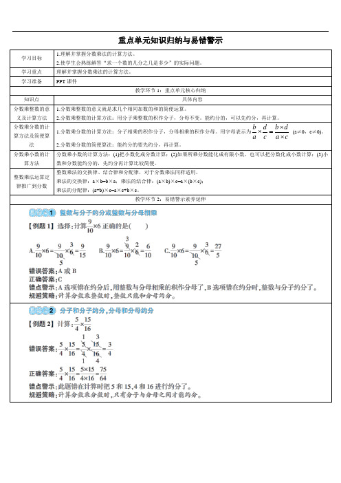 六年级上册数学.1 分数乘法重点单元知识归纳与易错警示