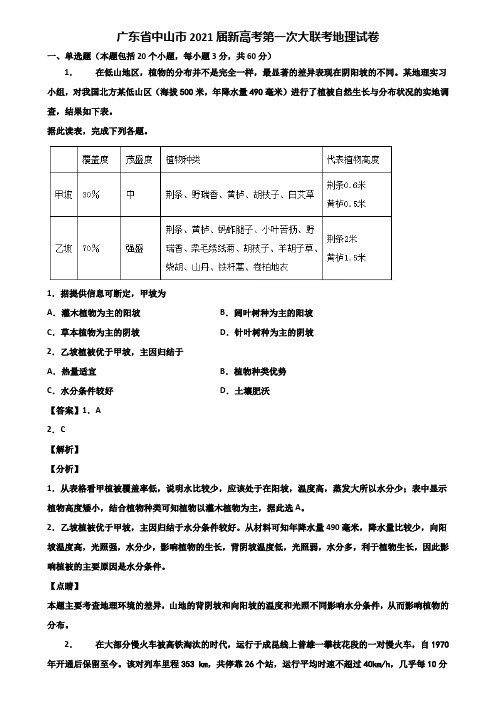 广东省中山市2021届新高考第一次大联考地理试卷含解析