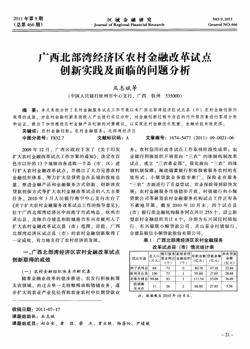 广西北部湾经济区农村金融改革试点创新实践及面临的问题分析