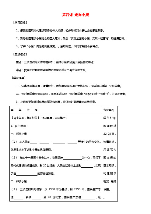 九年级思想道德全册 第四课 走向小康学案 