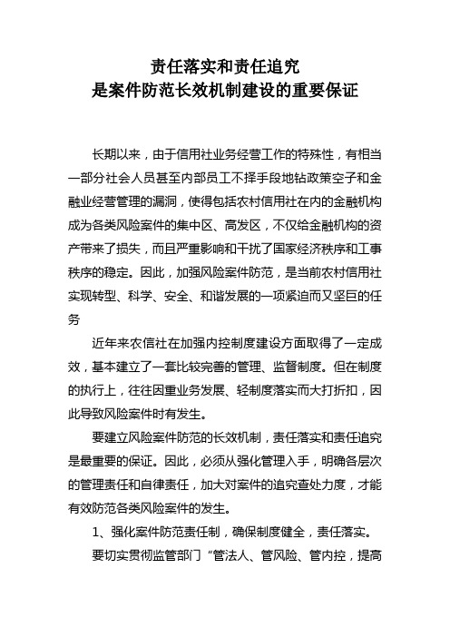 银行系统论文：责任落实和责任追究是案件防范长效机制建设的重要保证