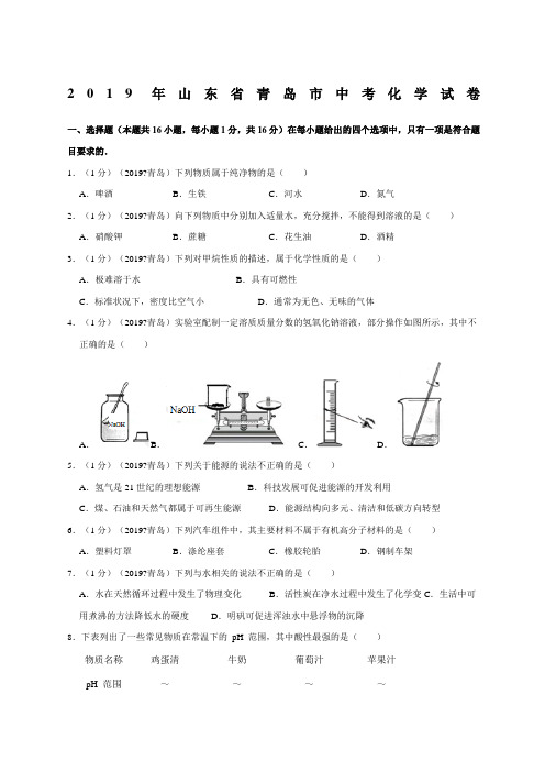 青岛市中考化学试卷版