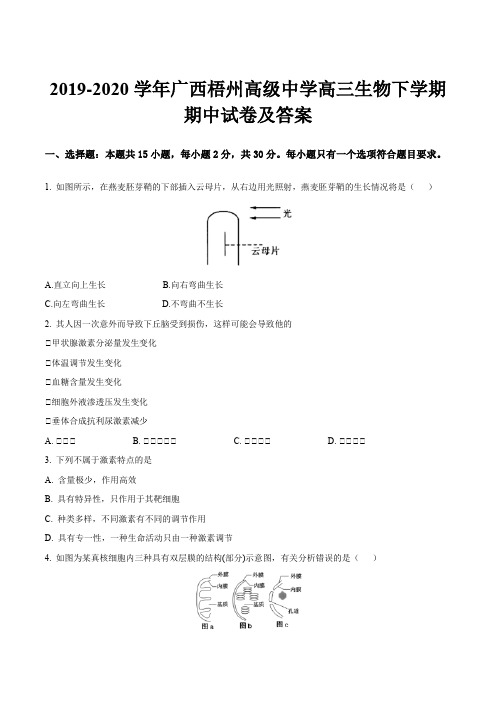 2019-2020学年广西梧州高级中学高三生物下学期期中试卷及答案