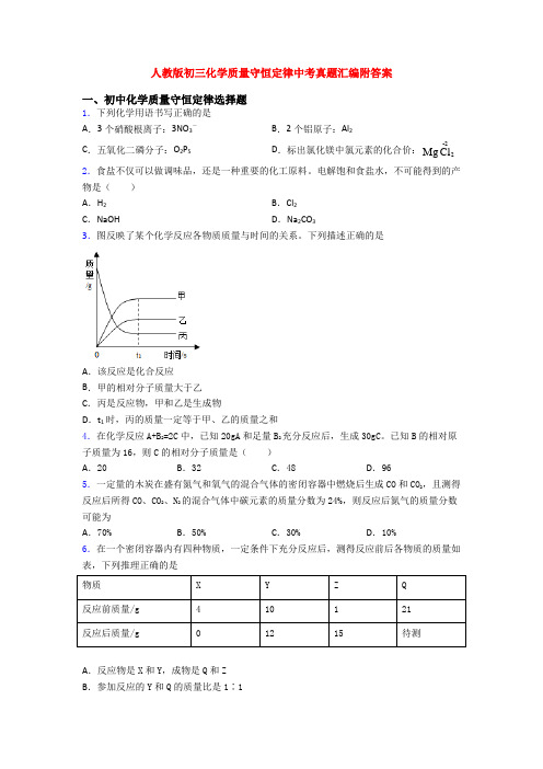 人教版初三化学质量守恒定律中考真题汇编附答案